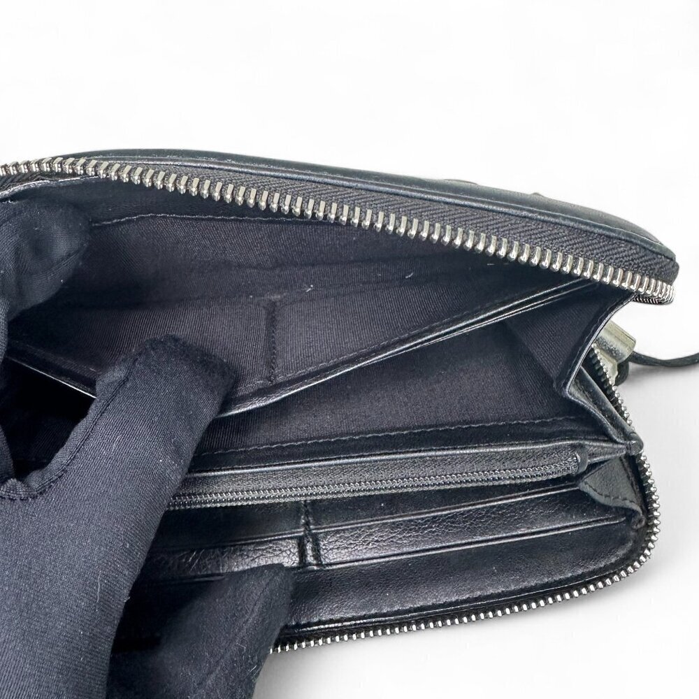 Jimmy Choo Long Black Leather Zippered Wallet, Silver Star Studs w/ Box - USED - Picture 10 of 15